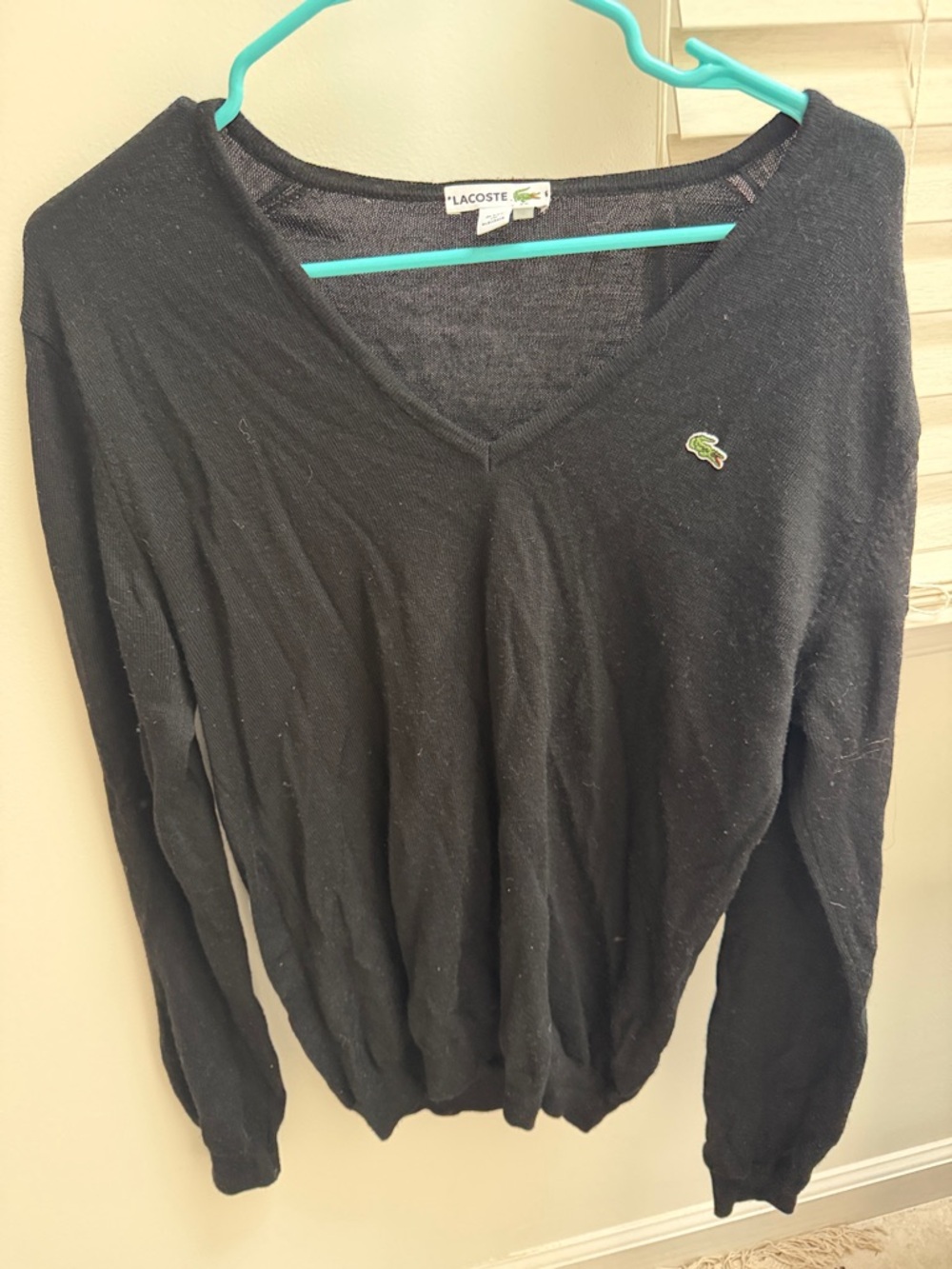 Lacoste Black V-Neck Pullover with Green Crocodile